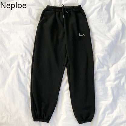 Neploe Pants Women 2021 Spring New Embroidery Elastic High Waist Ladies Trousers Loose Casual Beam Feet Pants Femme 1C285