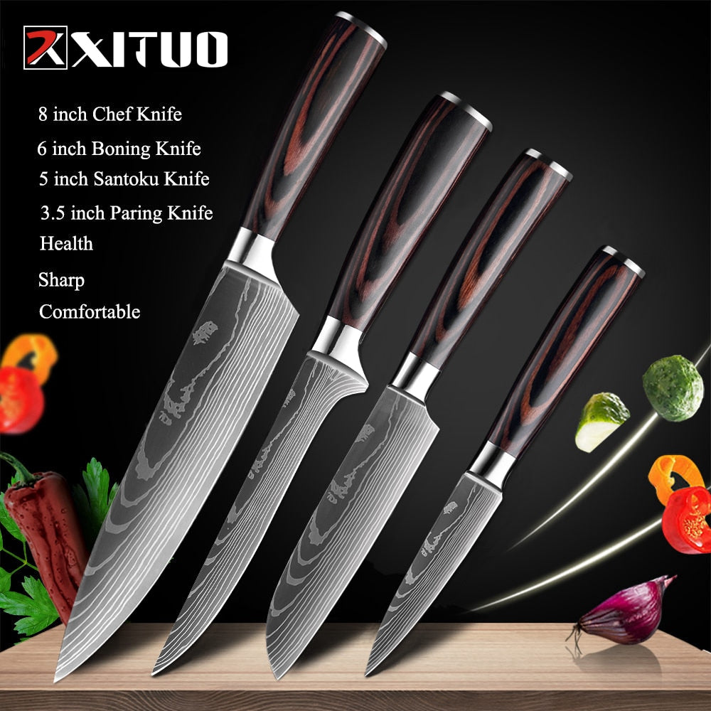 XITUO 8"inch japanese kitchen knives Laser Damascus pattern chef knife Sharp Santoku Cleaver Slicing Utility Knives tool EDC New