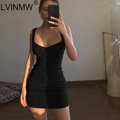 LVINMW Sexy Skinny Bralette With Bow Low Cut Slim Dress 2020 Women Summer Fashion Sleeveless Backless Dress Female Party Club