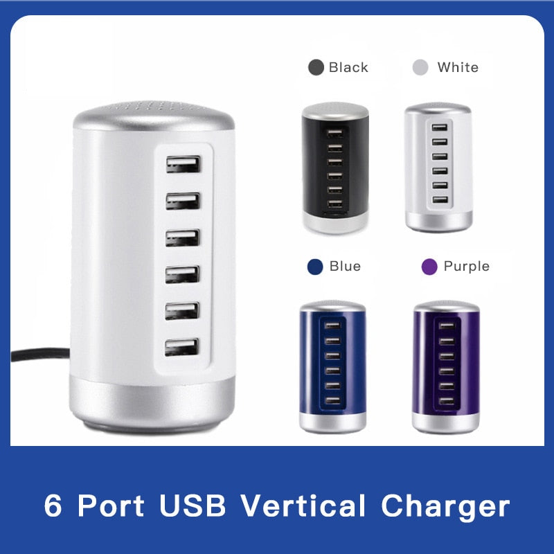 Multi-port Charger 6 USB Port Desktop Charger Rapid Tower Charging Station Power Adapter 30W LED Indicator UL Certification US