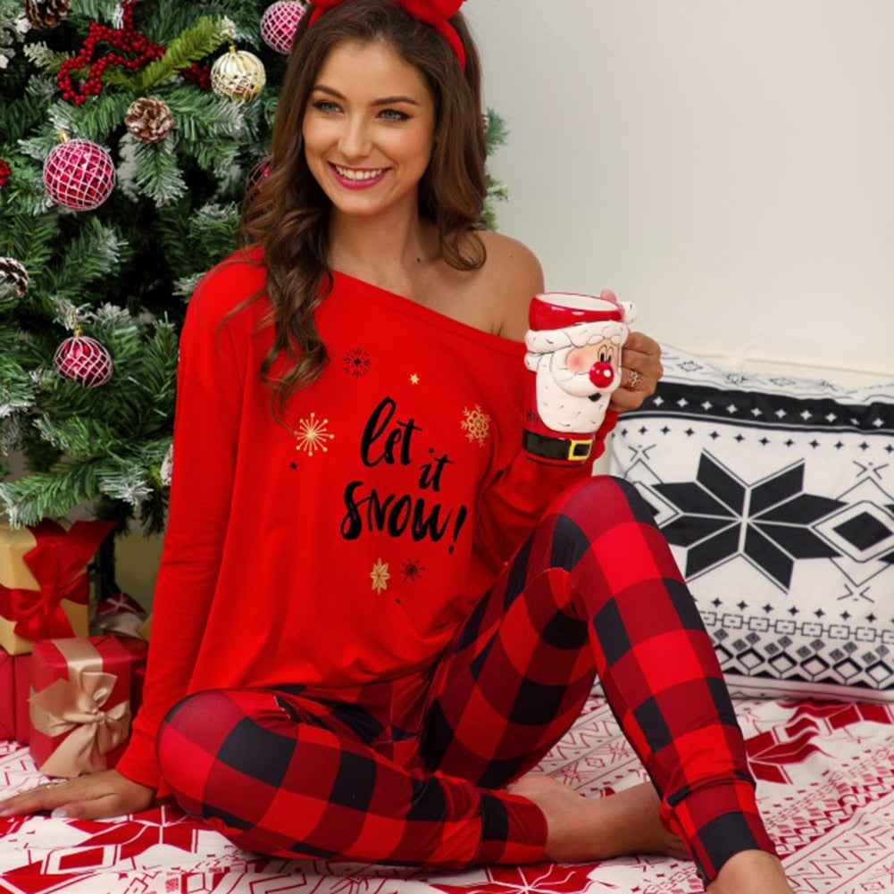 Christmas Winter Let It Snow Women's Long Sleeve Shirt Plaid Pyjamas