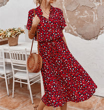 Cargar imagen en el visor de la galería, Ladies Bohemian Leopard Print Shirt Dress Women Casual Midi Holiday Summer Dress Female A-line Loose Women Beach Dress Vestidos
