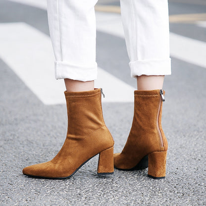 Fashion Ankle Elastic Sock Boots Chunky High Heels Stretch Women Autumn Sexy Booties Pointed Toe Women Pump Size 33-43