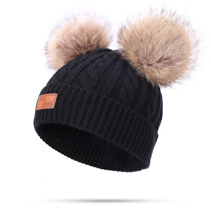 Two pieces Hat Scarf Set Beanie Cap Children's Hats Girls Caps Fake Ball Pompon Keep Warm Winter Knitted Skullies Kids Bone