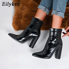 Charger l&#39;image dans la galerie, Eilyken Women PU Leather Ankle Boots Thick Heels Pointed Toe Night Club Party Shoes Woman Basic Boots Office Pumps size 41 42
