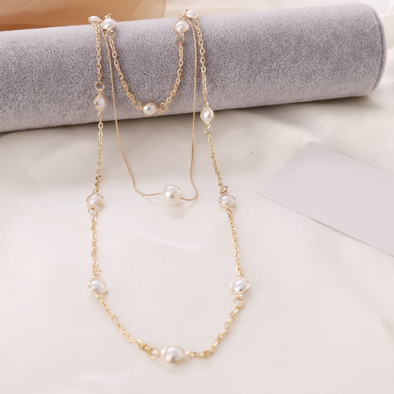 Exquisite Women Necklaces Pearl Clavicle Chain Multilayer Gold Necklace Set Glamour Fashion Wedding Party Jewelry