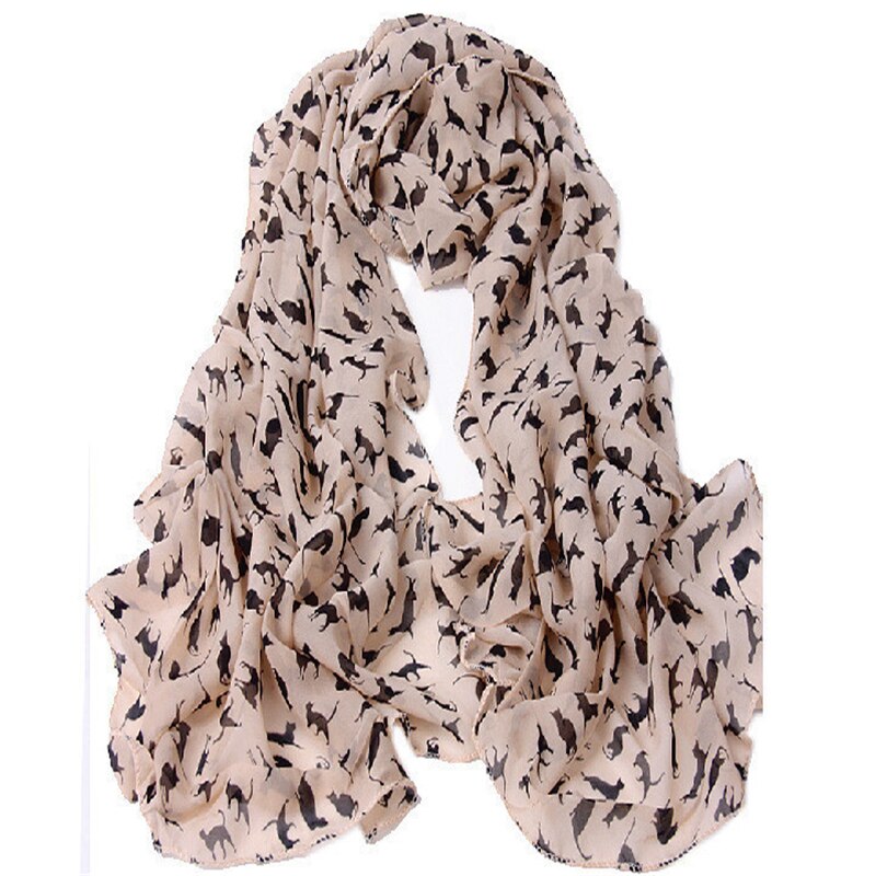 New Fashion Women Chiffon Colorful Printed Sweet Cartoon Cat Kitten Scarf Graffiti Style Shawl Girls Christmas Gift