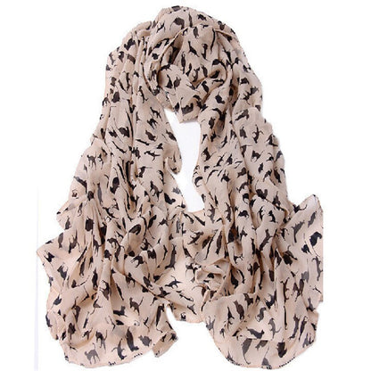 New Fashion Women Chiffon Colorful Printed Sweet Cartoon Cat Kitten Scarf Graffiti Style Shawl Girls Christmas Gift