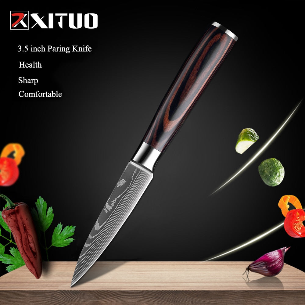XITUO 8"inch japanese kitchen knives Laser Damascus pattern chef knife Sharp Santoku Cleaver Slicing Utility Knives tool EDC New
