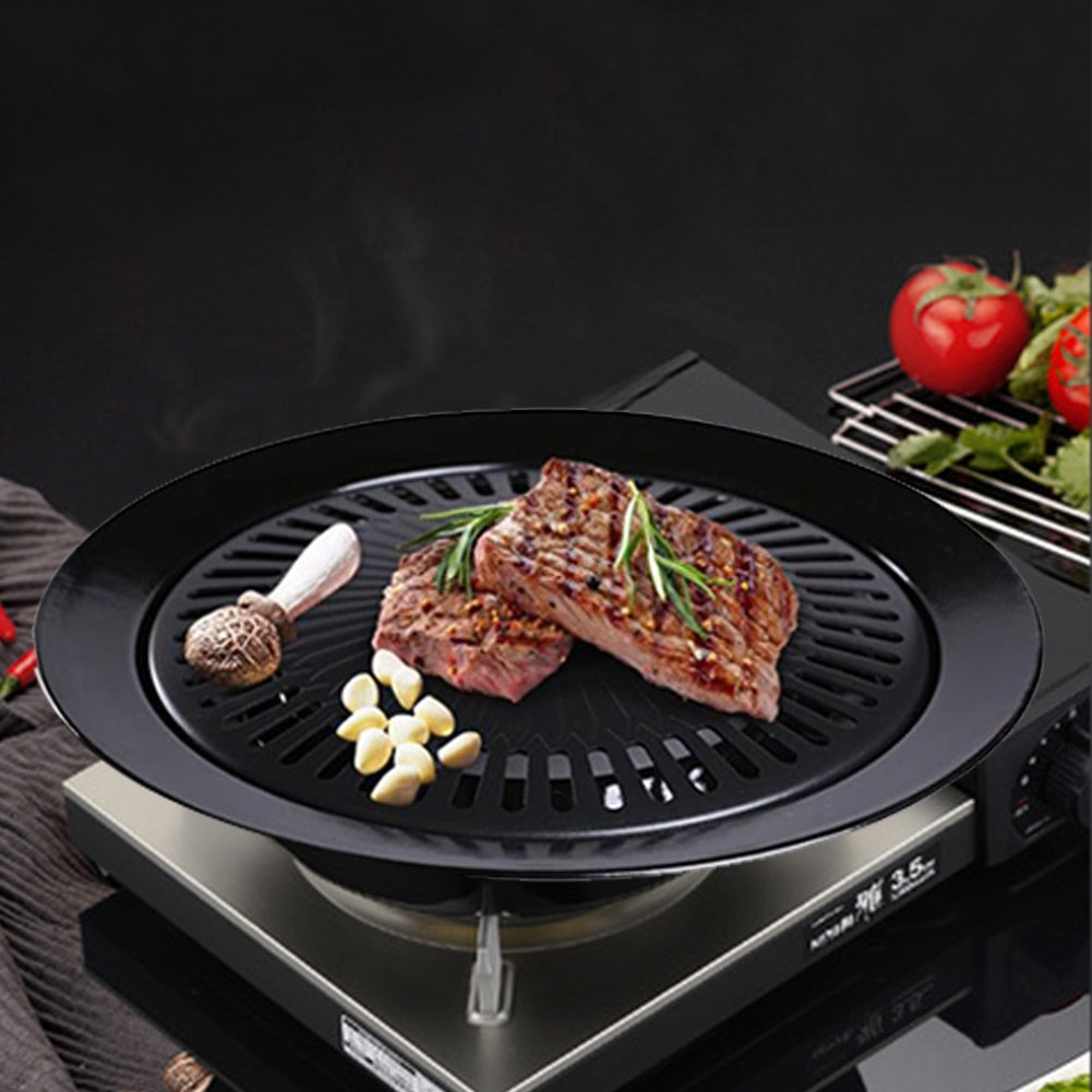 Korean Barbecue Tray Outdoor Cassette Oven Grill Pan Non-Stick Round Portable Nonstick Pan Teppanyaki Barbecue Grill Accessories