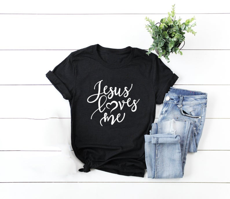 Jesus Loves Me Shirt Women Fashion Christian T-Shirt Religious Shirts Faith Tee 90s Girl Aesthetic Faith Tops Jesus Tee
