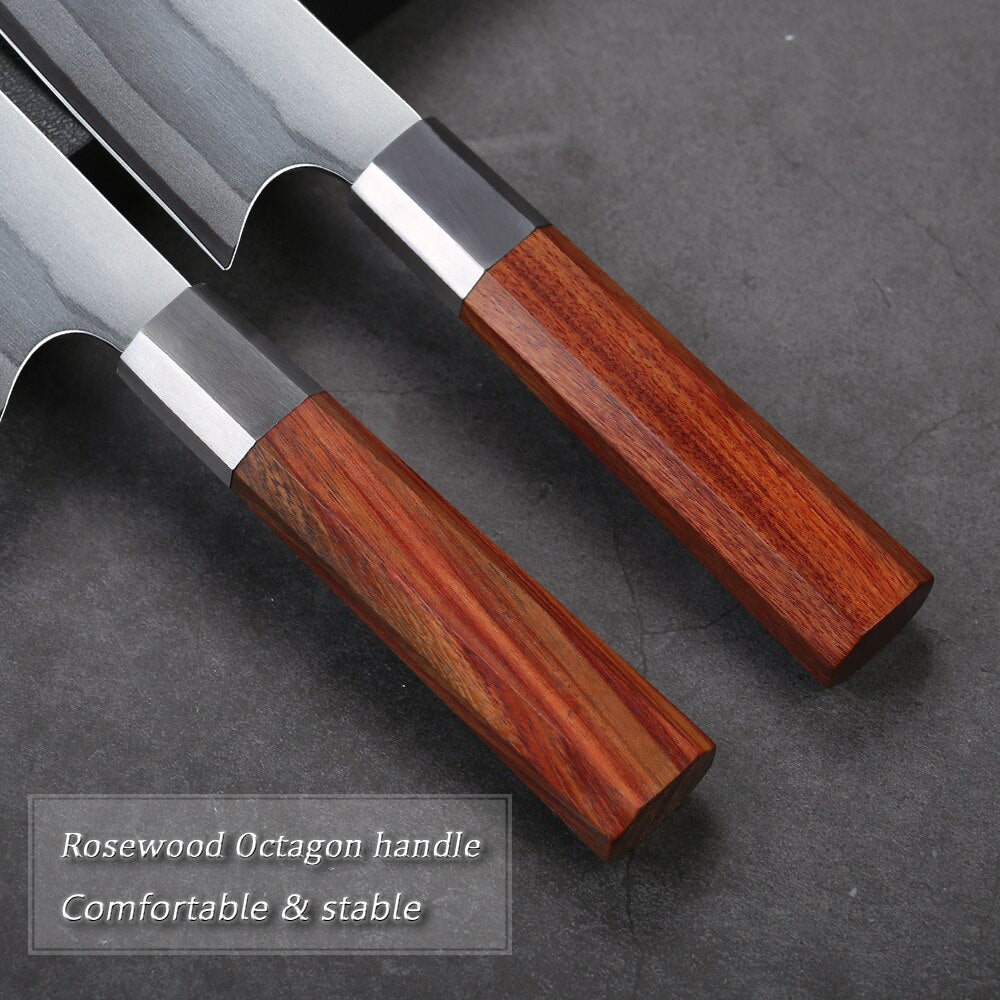 TURWHO 8 inch Japanese Chef Knife 7-Layer Damascus Stainless steel Kitchen Knives Pro Cooking Knives W/Rosewood Octagonal Handle
