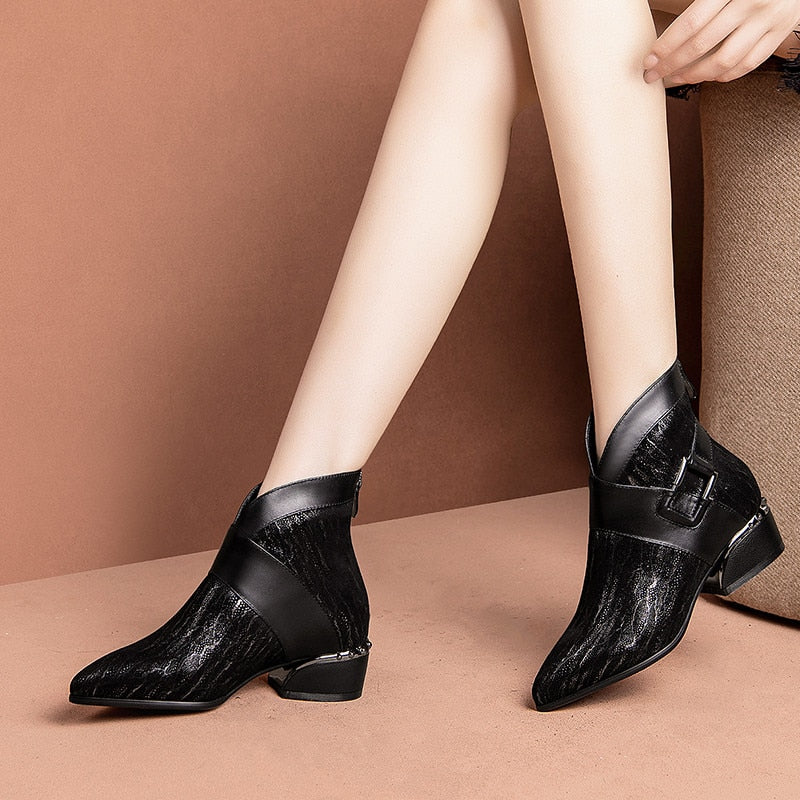 FEDONAS Prints SheepSkin High Heels Elegant Chelsea Boots Autumn Winter Vintage Women Ankle Boots Party Dancing Shoes Woman