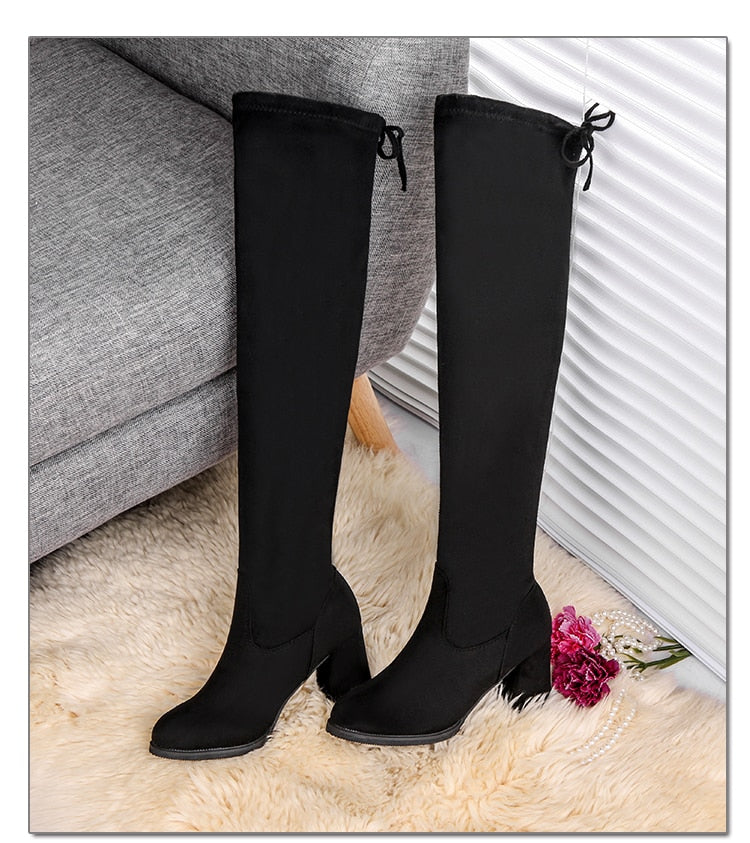 oymlg2020 Fashion Women Boots Spring Winter Over The Knee Heels Quality Suede Long Comfort Square Botines Mujer Thigh High Boots