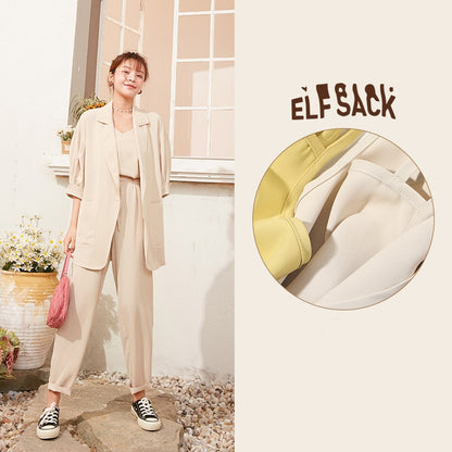 ELFSACK Candy Color Solid Casual Women Matching Sets 2020 Summer ELF High Waist Korean Office Ladies Daily Work Three Piece Sets