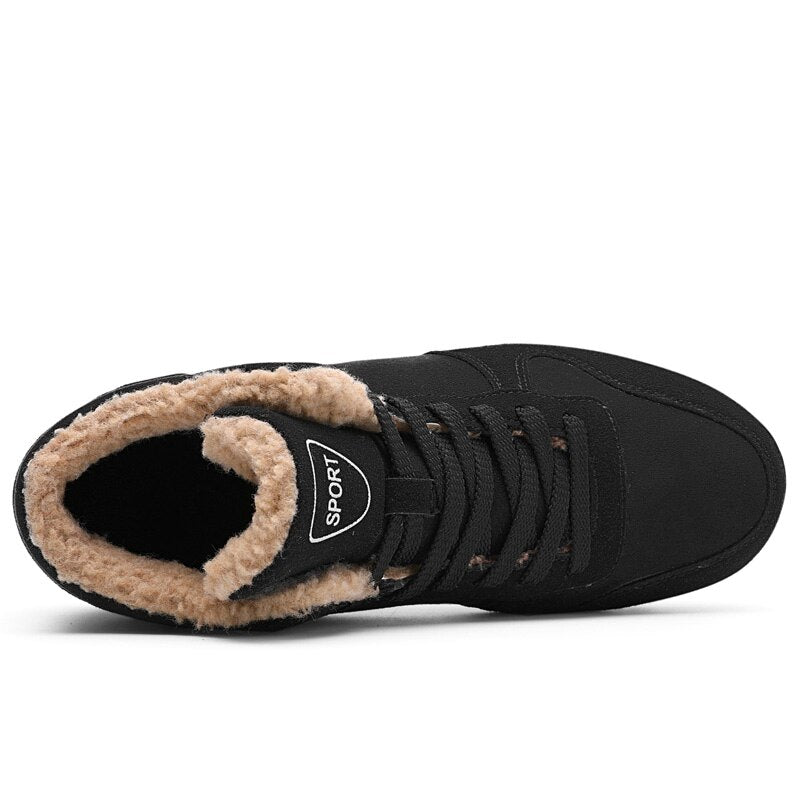 Winter Men Shoes Black Sneakers Keep Warm Fur Lace Up Ankle Boots Short Plush Men's Snow Boots Winter Work Shoes Hombre Botas