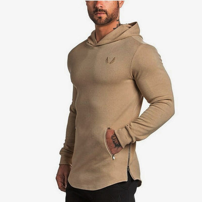 Men Pocket Embroider Side Zipper Hoodie