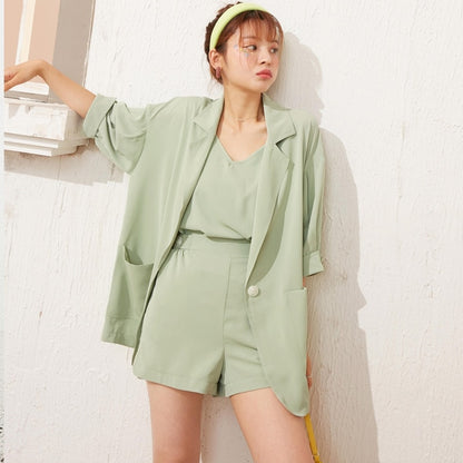 ELFSACK Candy Color Solid Casual Women Matching Sets 2020 Summer ELF High Waist Korean Office Ladies Daily Work Three Piece Sets