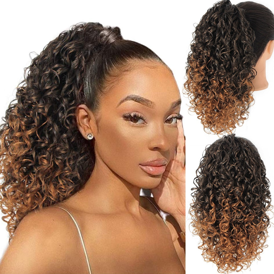 Vigorous Drawstring Puff Ponytail Afro Kinky Curly Hair Extension Synthetic Clip in Pony Tail African American Hair Extension
