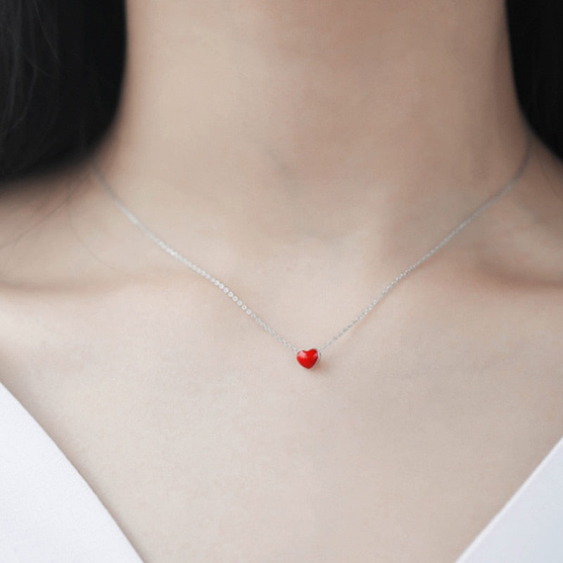 Fresh Sweet Cute Heart Red Clavicle Chain 925 Sterling Silver Temperament Personality Fashion Female Necklace