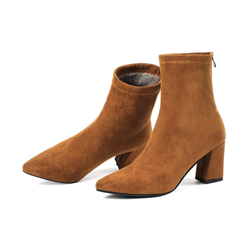 Fashion Ankle Elastic Sock Boots Chunky High Heels Stretch Women Autumn Sexy Booties Pointed Toe Women Pump Size 33-43