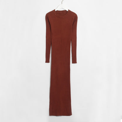 Wixra Women Sweater Dress All Base Match Slim Female O-neck Full Sleeve Mid-calf Knit Dresses Ladies 2019 Autumn Winter