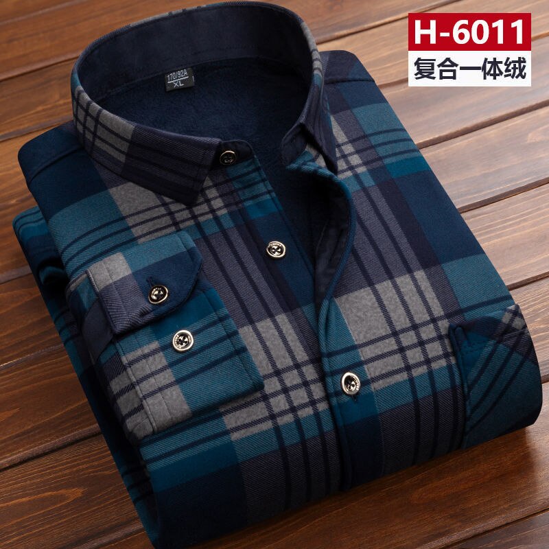 Men thermal shirt Winter Thick Flannel Warm Plaid Dress Shirts Long Sleeve Men's Work Shirts Casual Slim Fit thermo shirts 6XL