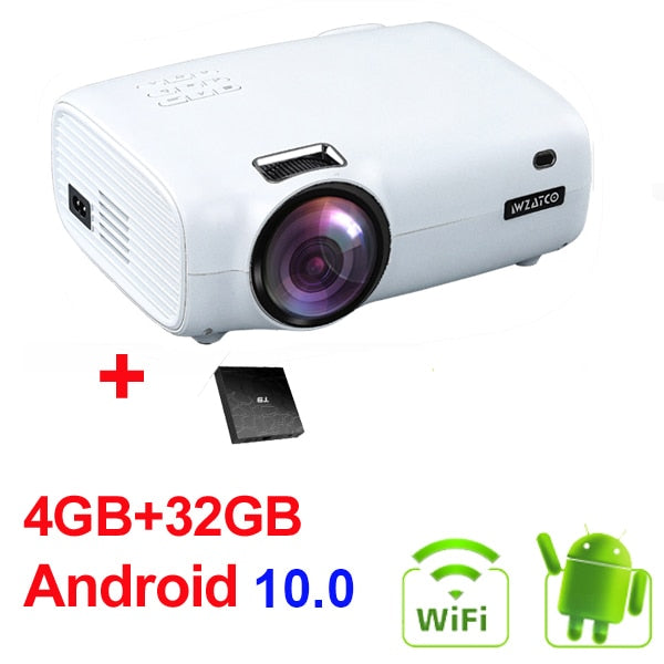 WZATCO E600 Android 10.0 Wifi Smart Portable Mini LED Projector Support Full HD 1080p 4K AC3 Video Home Theater Beamer Proyector