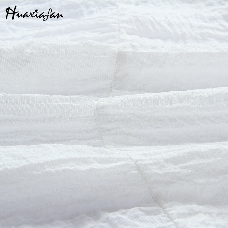 Huaxiafan women dresses dress white solid dresses Elegant sleeveless bow belt ruffle neck summer holiday mini dress Vestidos