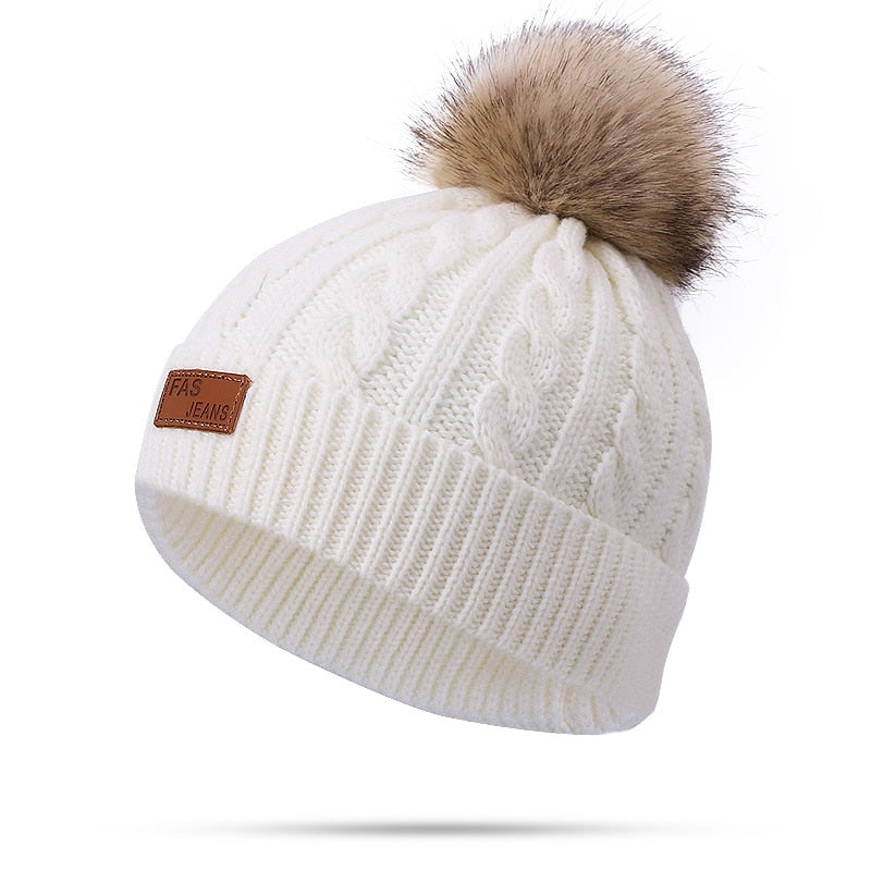 Two pieces Hat Scarf Set Beanie Cap Children's Hats Girls Caps Fake Ball Pompon Keep Warm Winter Knitted Skullies Kids Bone
