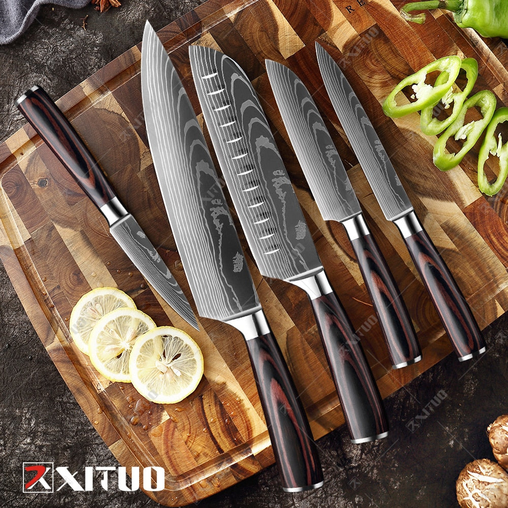 XITUO 8"inch japanese kitchen knives Laser Damascus pattern chef knife Sharp Santoku Cleaver Slicing Utility Knives tool EDC New