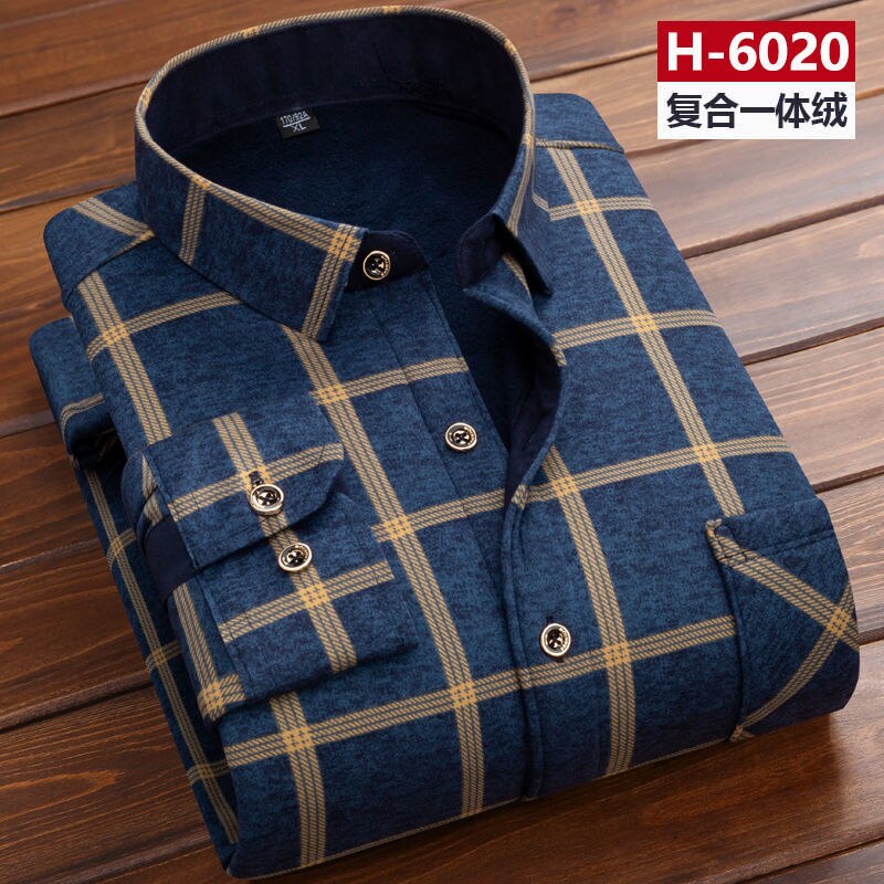 Men thermal shirt Winter Thick Flannel Warm Plaid Dress Shirts Long Sleeve Men's Work Shirts Casual Slim Fit thermo shirts 6XL