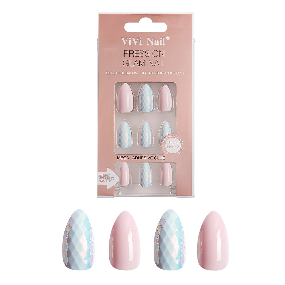 NEW 24pcs Laser False Nail Colorful Full Cover Fake Nail Laser Reflective Full Nail Tips Spiked False Nails Long False Nails