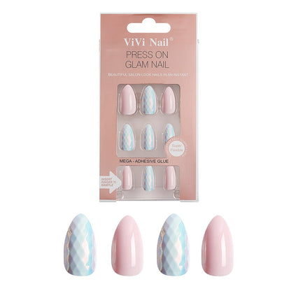 NEW 24pcs Laser False Nail Colorful Full Cover Fake Nail Laser Reflective Full Nail Tips Spiked False Nails Long False Nails