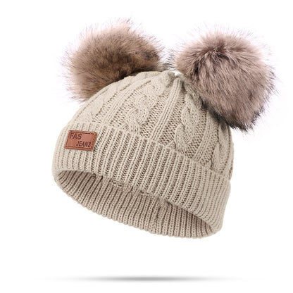 Two pieces Hat Scarf Set Beanie Cap Children's Hats Girls Caps Fake Ball Pompon Keep Warm Winter Knitted Skullies Kids Bone