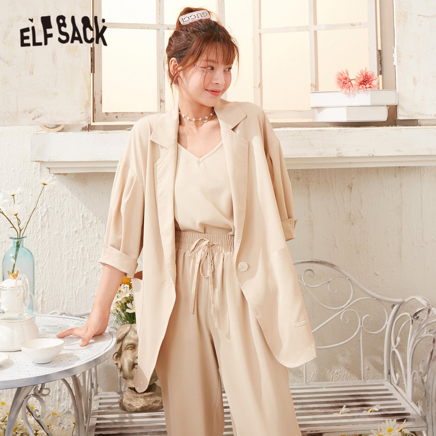 ELFSACK Candy Color Solid Casual Women Matching Sets 2020 Summer ELF High Waist Korean Office Ladies Daily Work Three Piece Sets