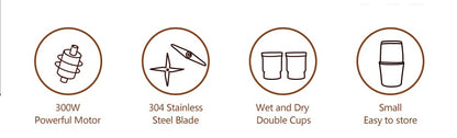 BioloMix 2-in-1 Wet and Dry Double Cups 300W Electric Spices and Coffee Bean Grinder Stainless Steel Body and Miller Blades