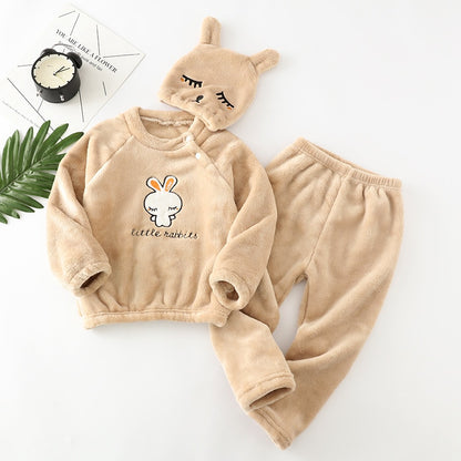 Kids Flannel Pajamas Sets Children Toddler Boys Girls PJS Thick Warm Top and Pants with Hat Fall Autumn Winter Sleepwear