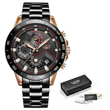 将图片加载到图库查看器，LIGE 2020 New Fashion Mens Watches with Stainless Steel Top Brand Luxury Sports Chronograph Quartz Watch Men Relogio Masculino
