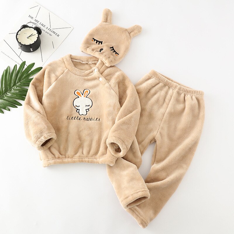 Kids Flannel Pajamas Sets Children Toddler Boys Girls PJS Thick Warm Top and Pants with Hat Fall Autumn Winter Sleepwear