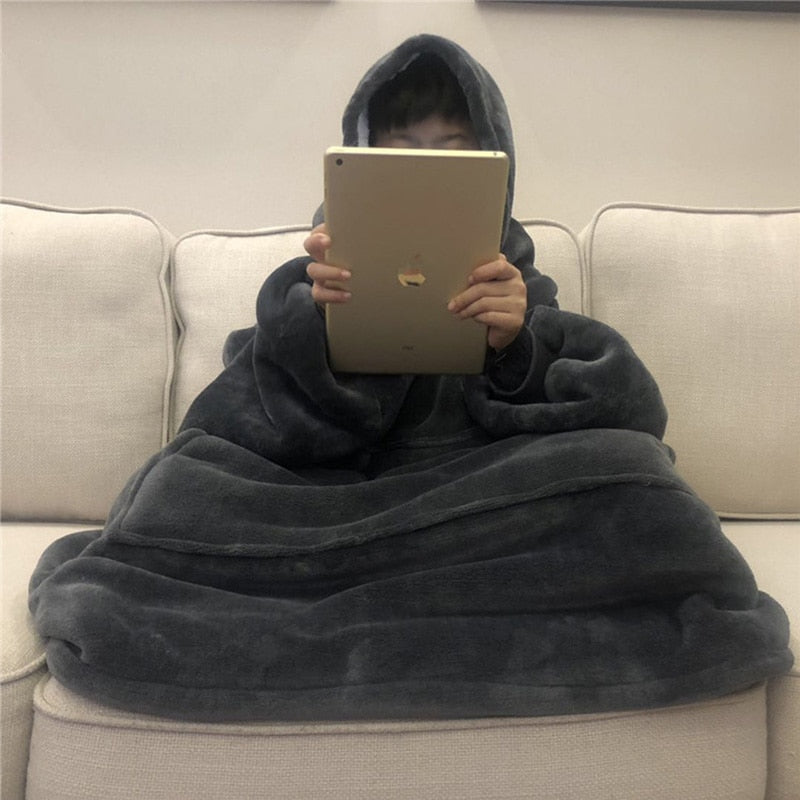 Winter Thick Comfy Fleece TV Blanket With Sleeves Hooded Weighted Adult Fleece Blanket Hoodie Pocket Soft Warm For Beds Hoodie