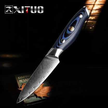 XITUO Damascus Chef Knife Professional Japan Sankotu Cleaver Boning Gyuto Kitchen Knife Cooking Tool Exquisite Plum Rivet Handle