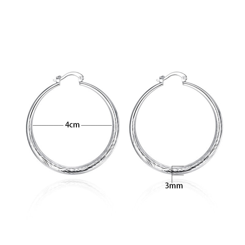 Diameter:4.0cm 1 Pairs Elegant Jewelry Silver Plated Women Lady Wedding Earrings High Quality Fashion