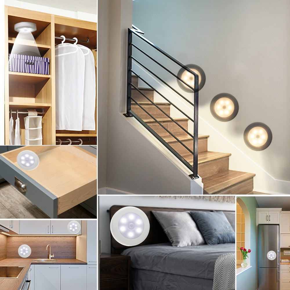 Motion Sensor wireless night lights bedroom decor light 6LED Detector wall decorative lamp staircase closet room aisle lighting
