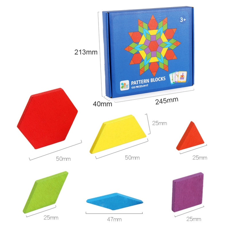 Hot Sale 155pcs Wooden Jigsaw Puzzle Board Set Colorful Baby Montessori Educational Toys for Children Learning Developing Toy