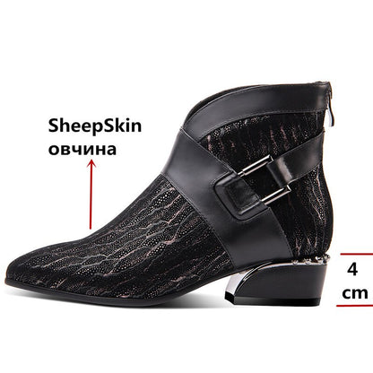 FEDONAS Prints SheepSkin High Heels Elegant Chelsea Boots Autumn Winter Vintage Women Ankle Boots Party Dancing Shoes Woman