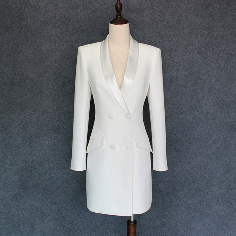 HIGH QUALITY New Fashion 2020 Runway Designer Dress Women's Long Sleeve Double Breasted Notched Collar Dress