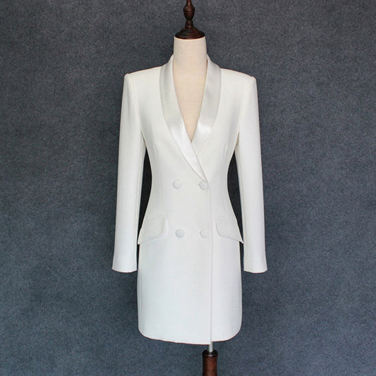 HIGH QUALITY New Fashion 2020 Runway Designer Dress Women's Long Sleeve Double Breasted Notched Collar Dress