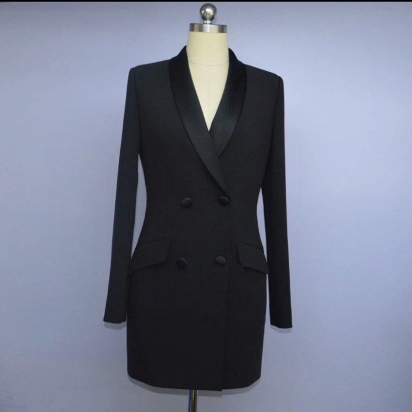 HIGH QUALITY New Fashion 2020 Runway Designer Dress Women's Long Sleeve Double Breasted Notched Collar Dress