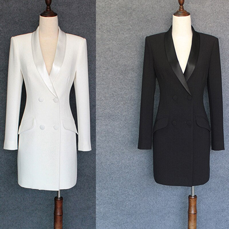 HIGH QUALITY New Fashion 2020 Runway Designer Dress Women's Long Sleeve Double Breasted Notched Collar Dress